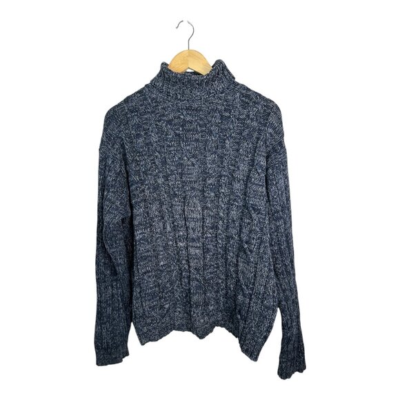 Club Monaco Men's Blue & Gray Cable-Knit Turtleneck Sweater Size Large - Luxury - Picture 1 of 5